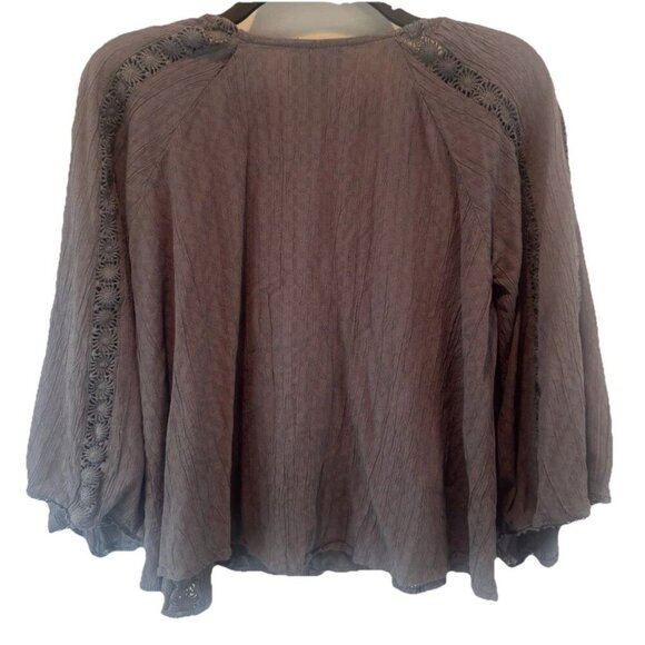 Womens Gray Flutter Sleave Crochet Top Small Peasant Boho Hippie Festival Grunge - Picture 4 of 8